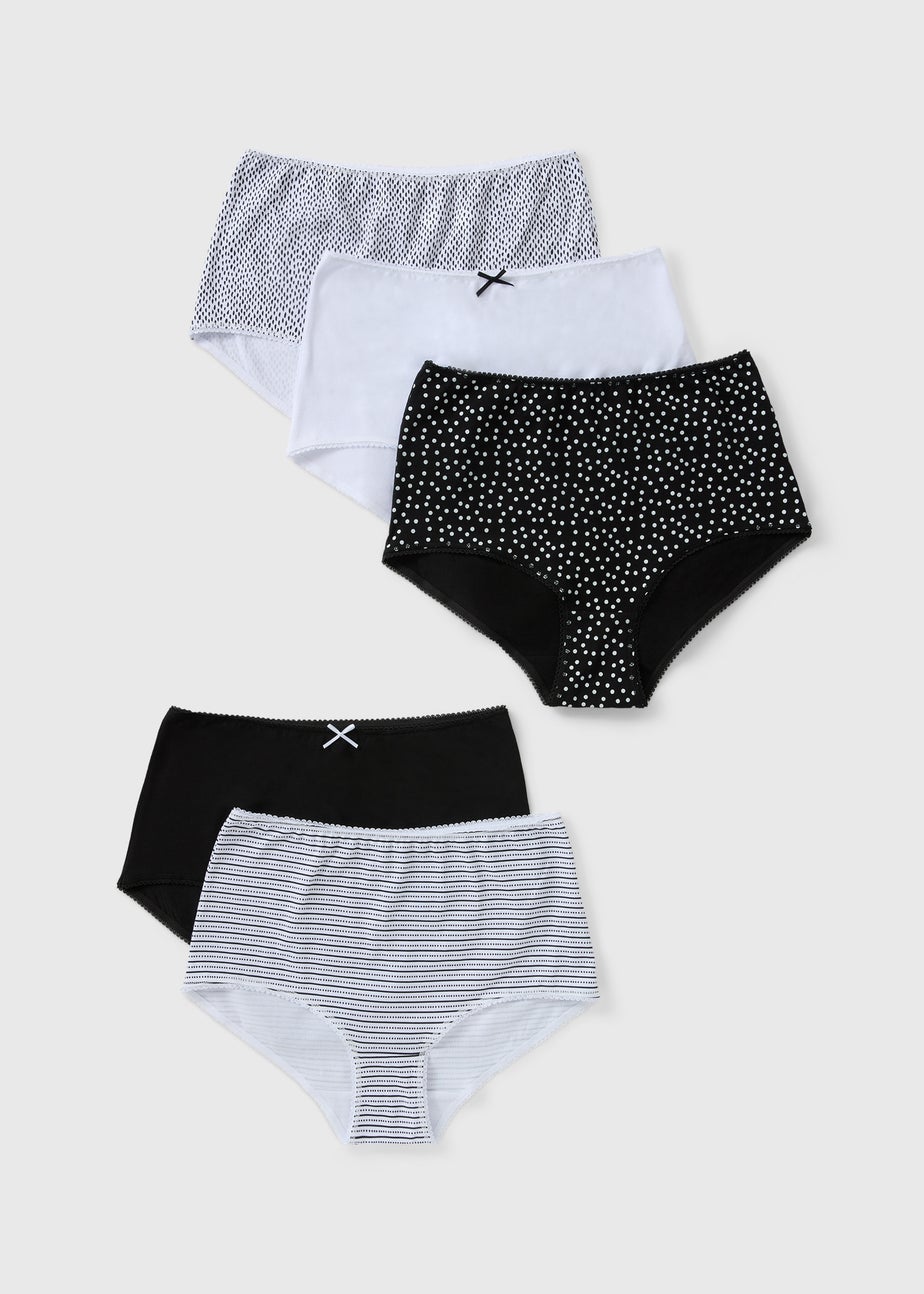 5 Pack White & Black Printed Full Knickers