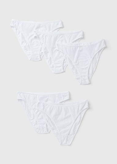 5 Pack White High Leg Knickers