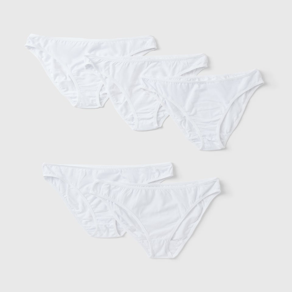 5 Pack White High Leg Knickers
