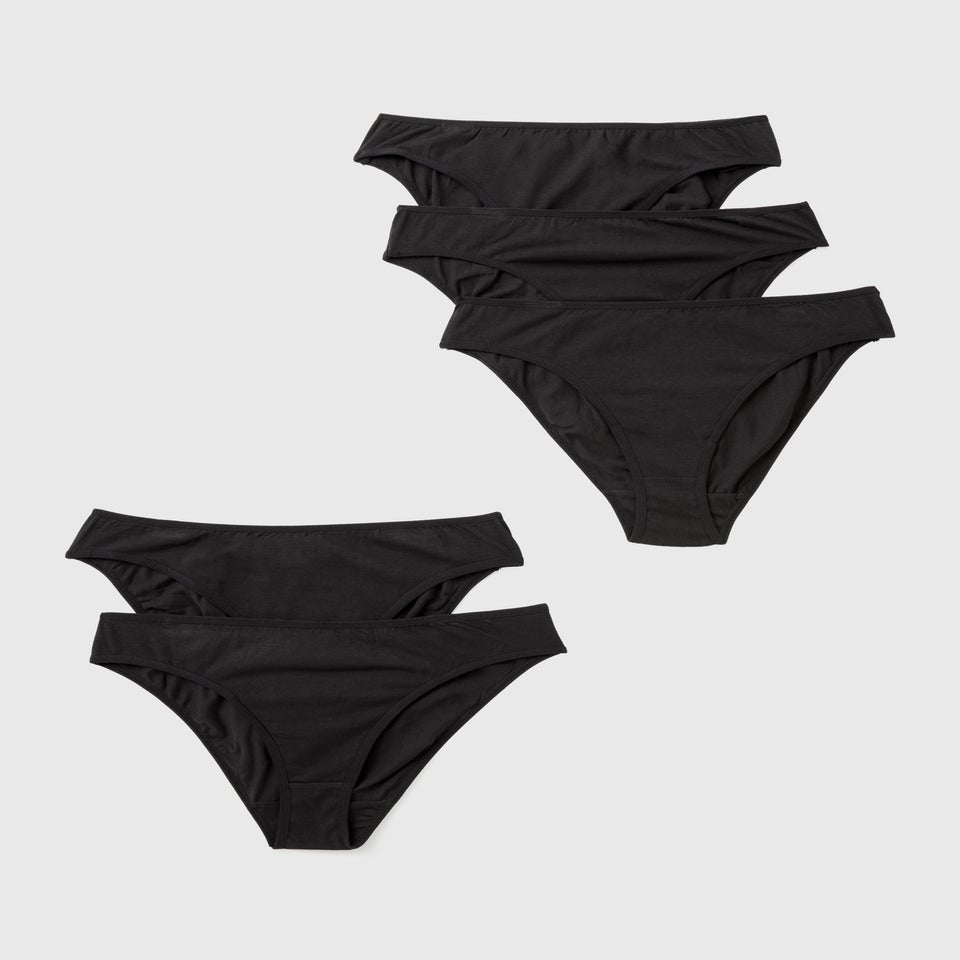 5 Pack Black High Leg Knickers