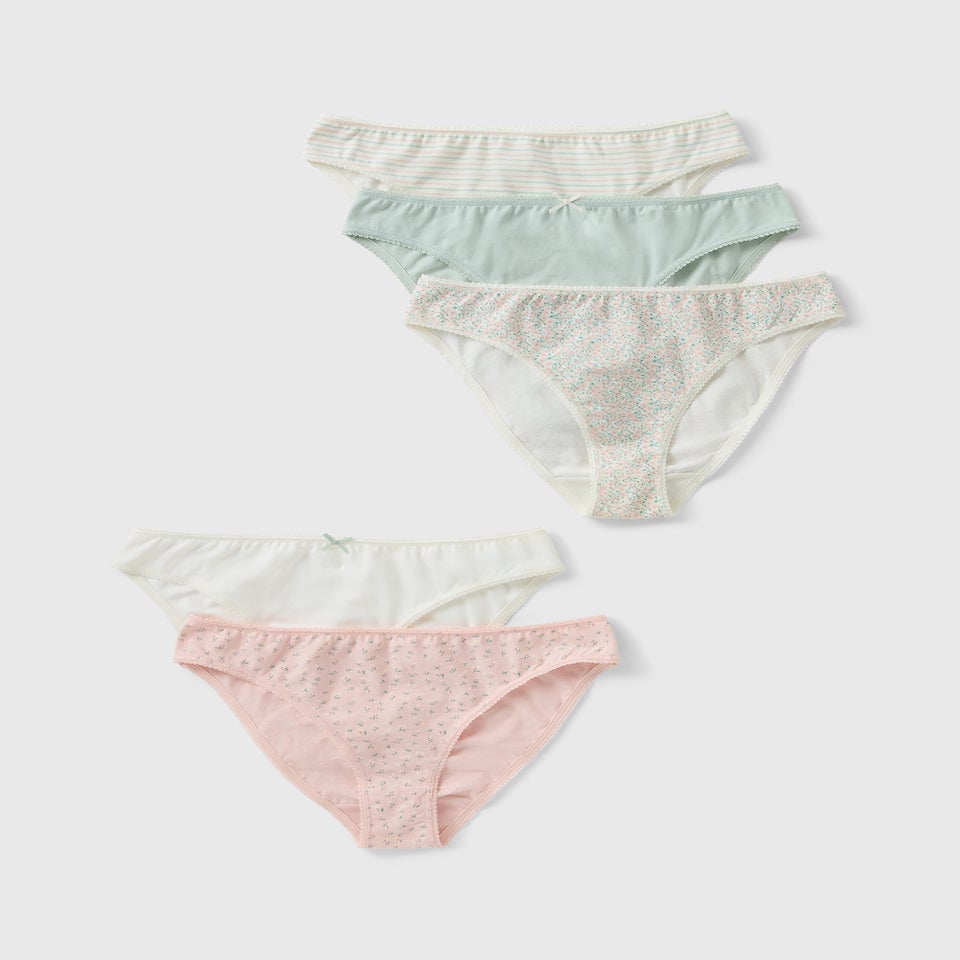 5 Pack Multi Stripe High Leg Knickers