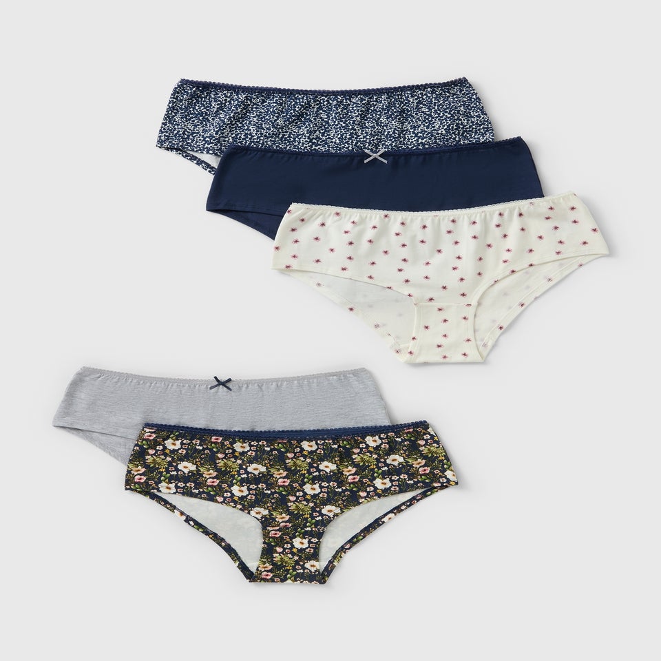 5 Pack Multi Floral Print Short Knickers