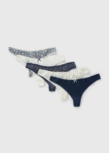 5 Pack Navy Animal Print Thongs