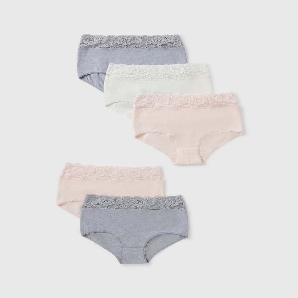 5 Pack Multicolour Lace Trim Full Knickers
