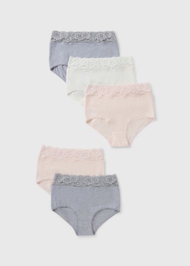 5 Pack Multicolour Lace Trim Full Knickers