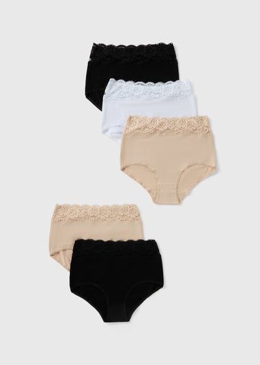 5 Pack Multicolour Lace Trim Full Knickers