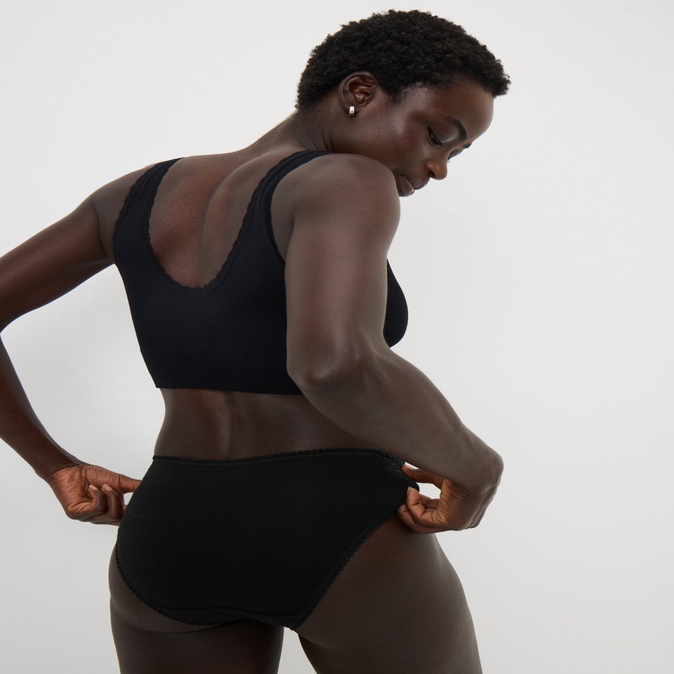 5 Pack Black Lace Trim High leg Knickers