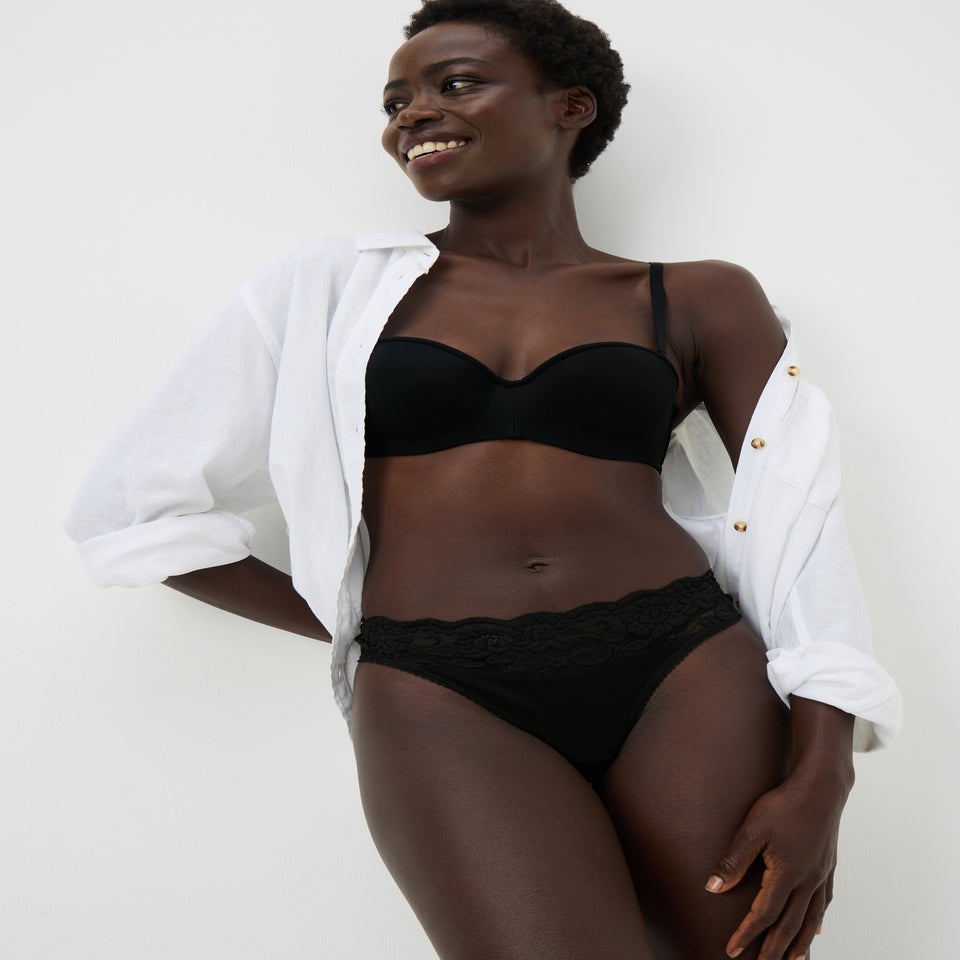 5 Pack Black Lace Trim Thong Knickers