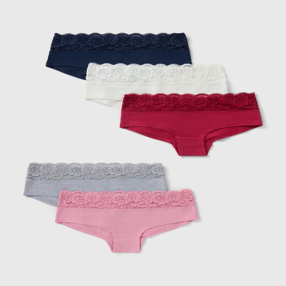 5 Pack Multicolour Lace Trim Short Knickers