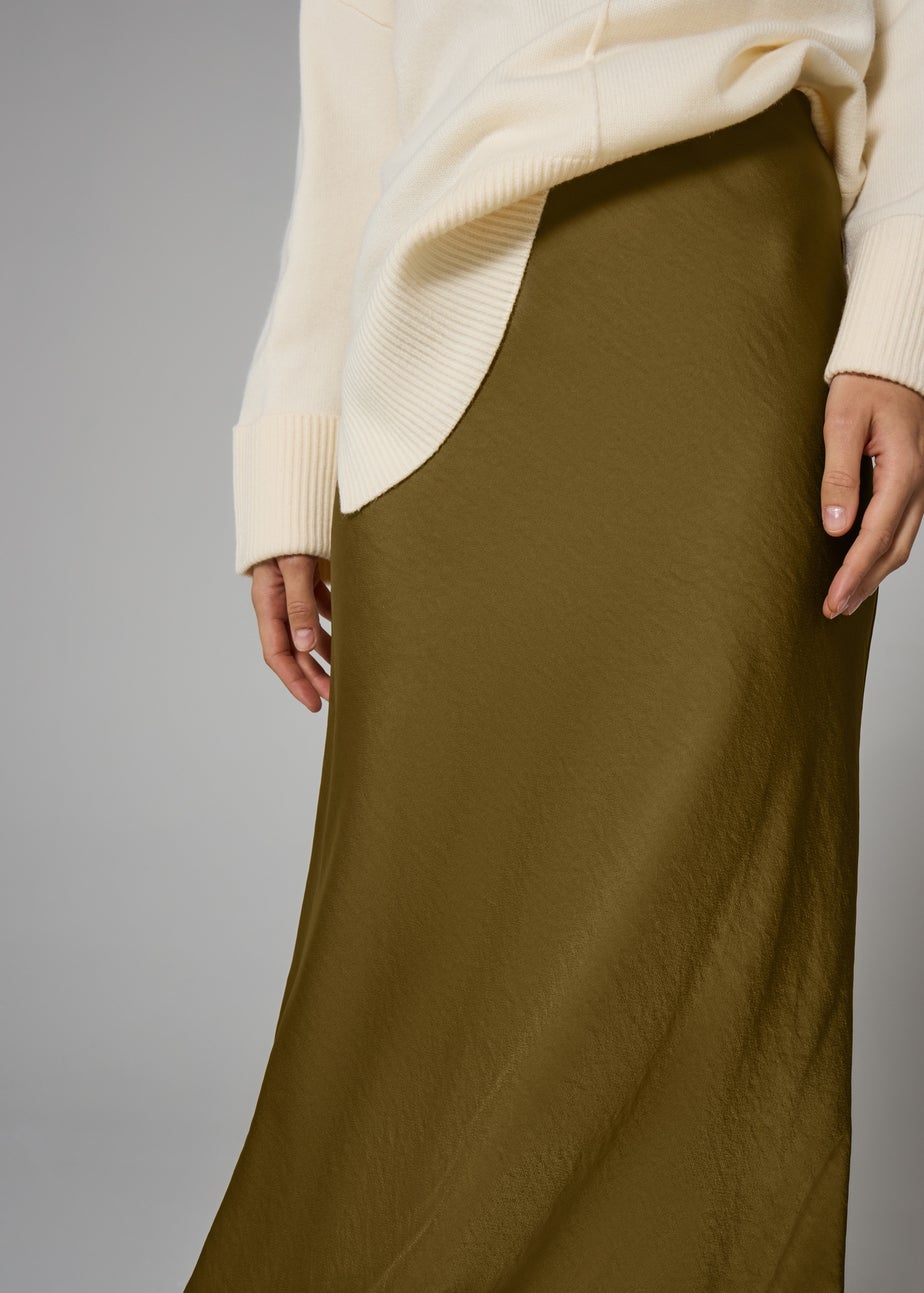 Et Vous Olive Green Satin Midaxi Skirt