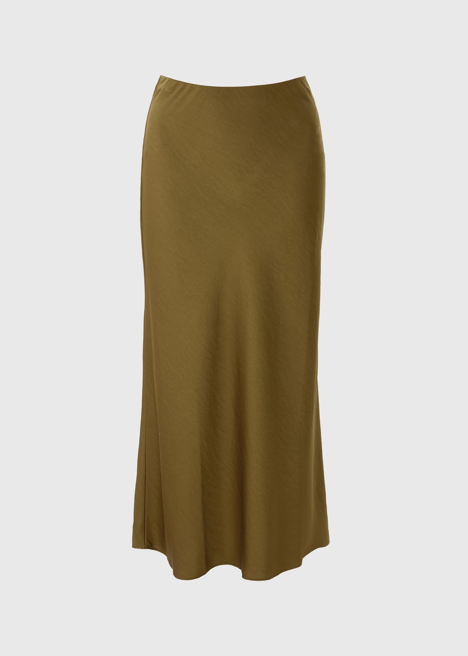 Et Vous Olive Green Satin Midaxi Skirt