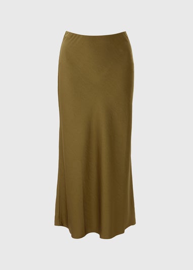 Et Vous Olive Green Satin Midaxi Skirt
