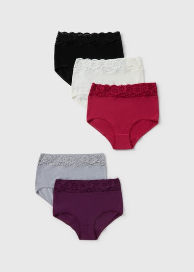 5 Pack Multicolour Lace Trim Full Briefs