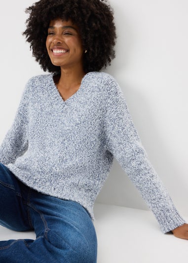 Denim Blue V-Neck Twist Jumper