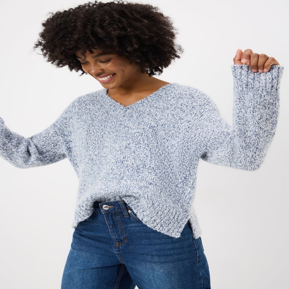 Denim Blue V-Neck Twist Jumper