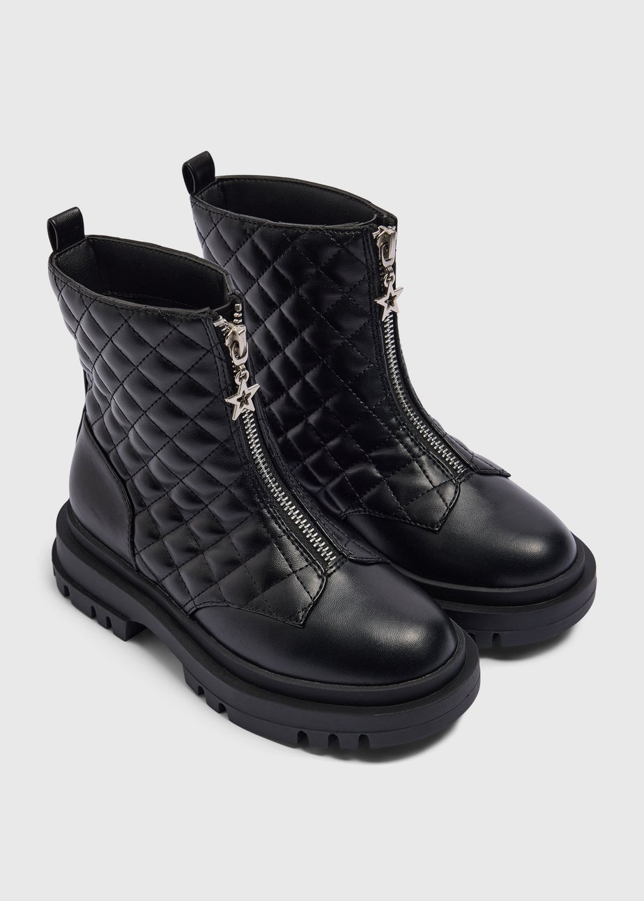 Girls Black Zip Front Boots (Younger 10-Older 5)