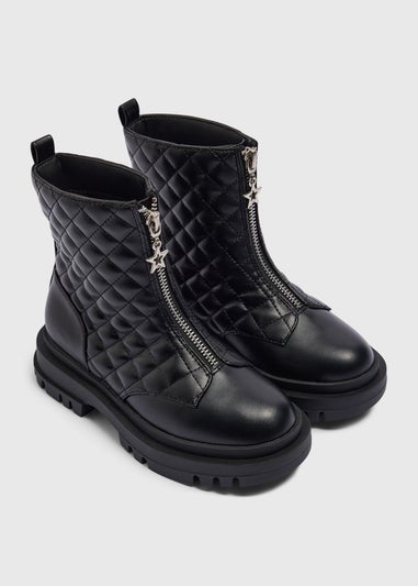 Girls Black Zip Front Boots (Younger 10-Older 5)