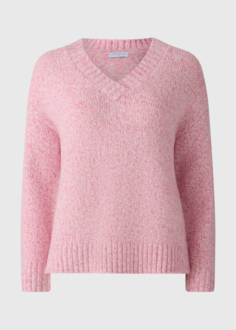 Raspberry V-Neck Twist Jumper