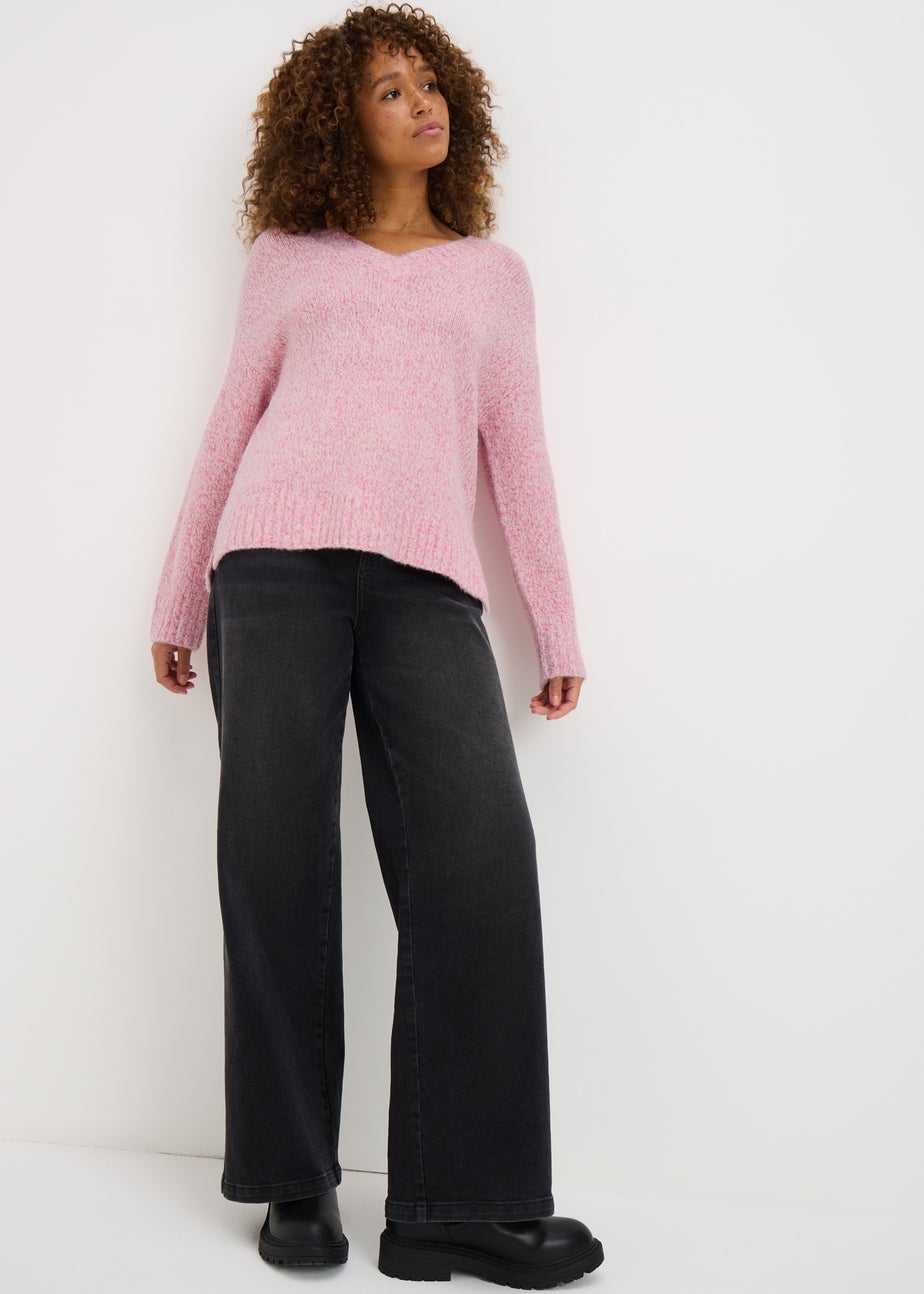 Raspberry V-Neck Twist Jumper