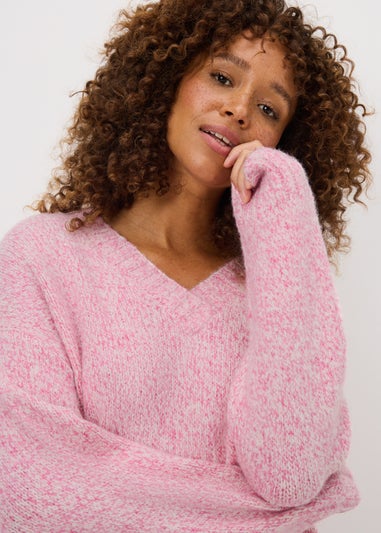 Raspberry V-Neck Twist Jumper