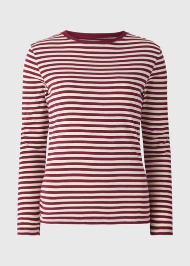Burgundy Stripe Long Sleeve Fitted Top