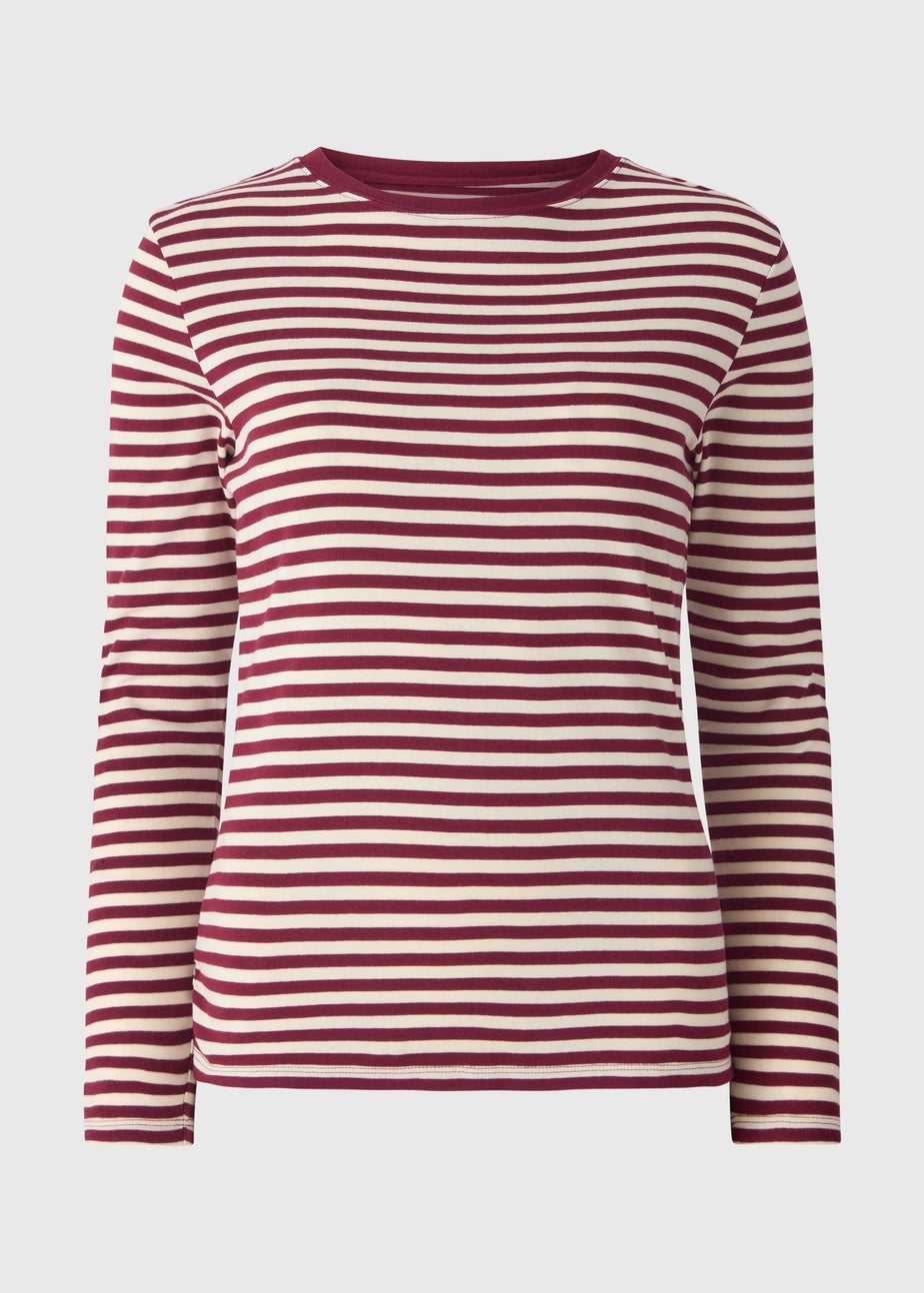 Burgundy Stripe Long Sleeve Fitted Top