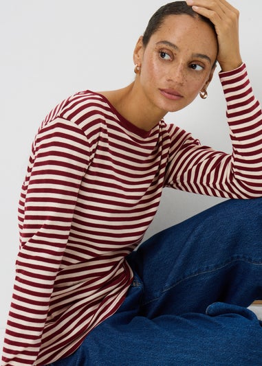 Burgundy Stripe Long Sleeve Fitted Top