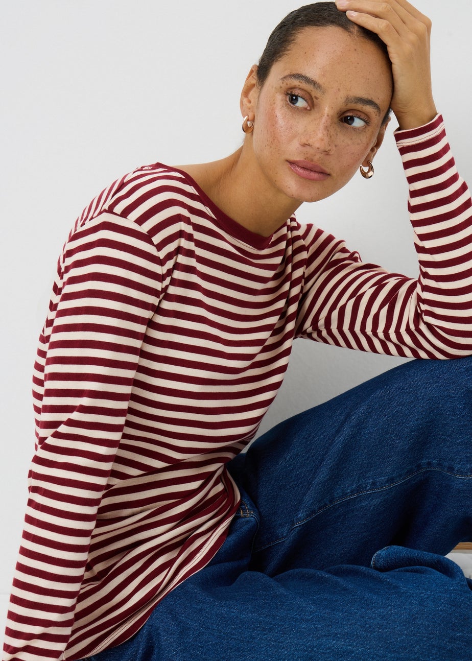 Burgundy Stripe Long Sleeve Fitted Top