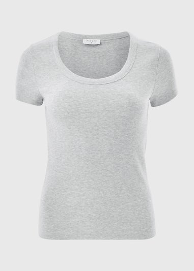 Grey Marl Fitted Scoop Neck T-Shirt
