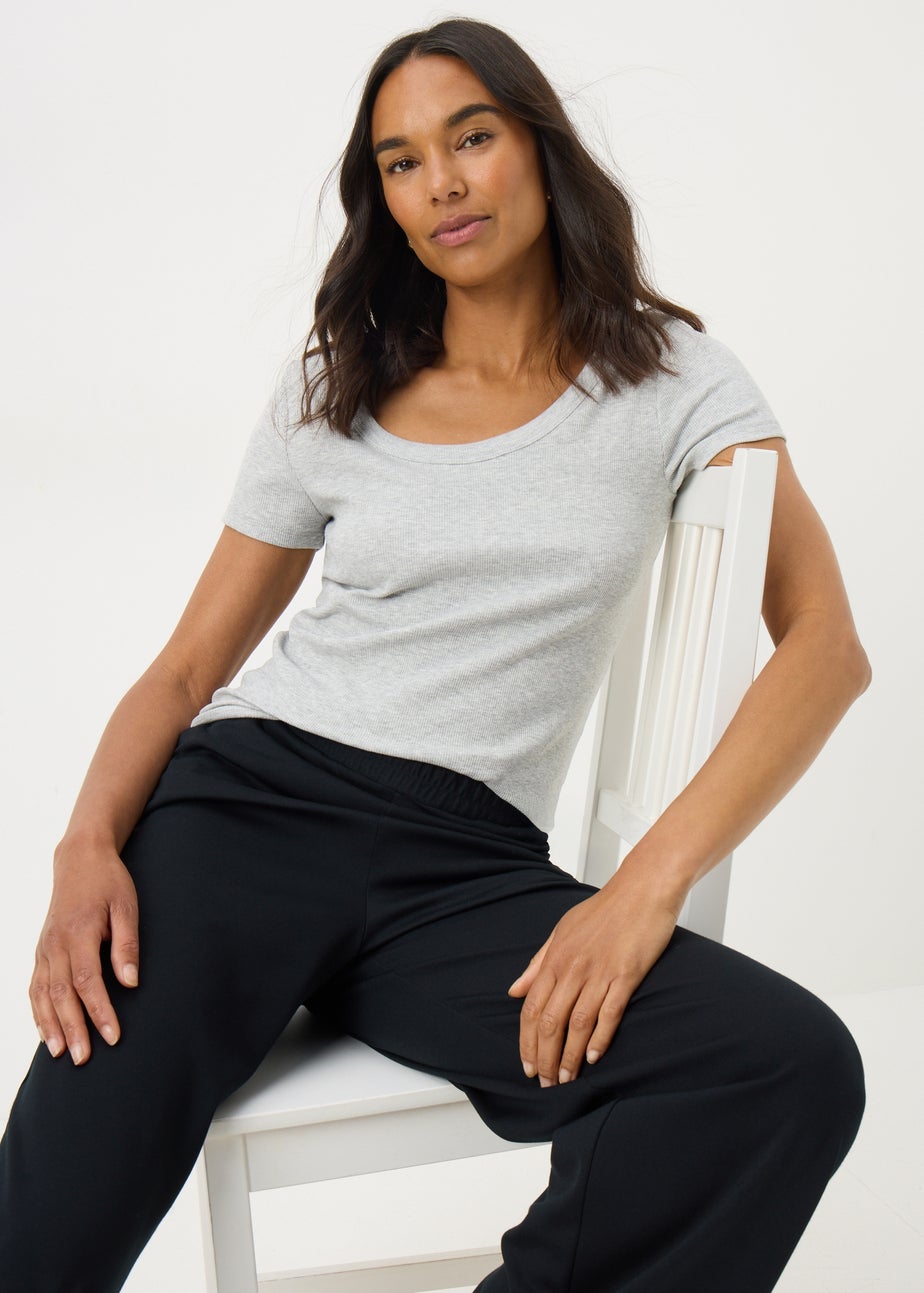 Grey Marl Fitted Scoop Neck T-Shirt