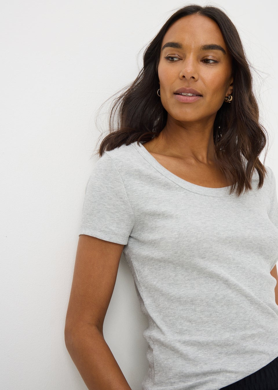 Grey Marl Fitted Scoop Neck T-Shirt