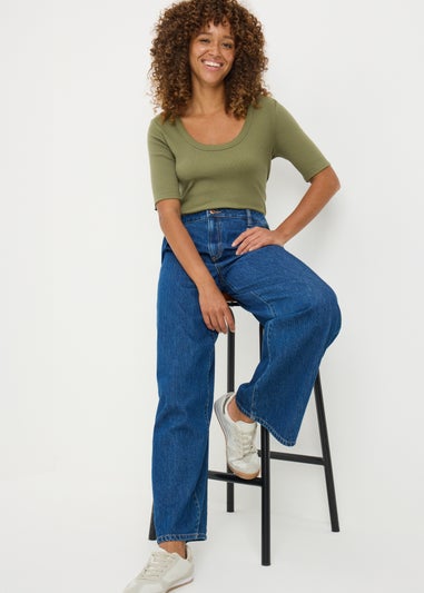 Khaki Scoop Neck Fitted T-Shirt