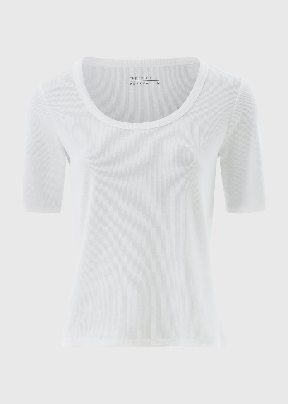White Scoop Neck Fitted T-Shirt