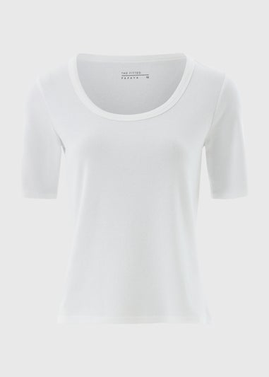 White Scoop Neck Fitted T-Shirt