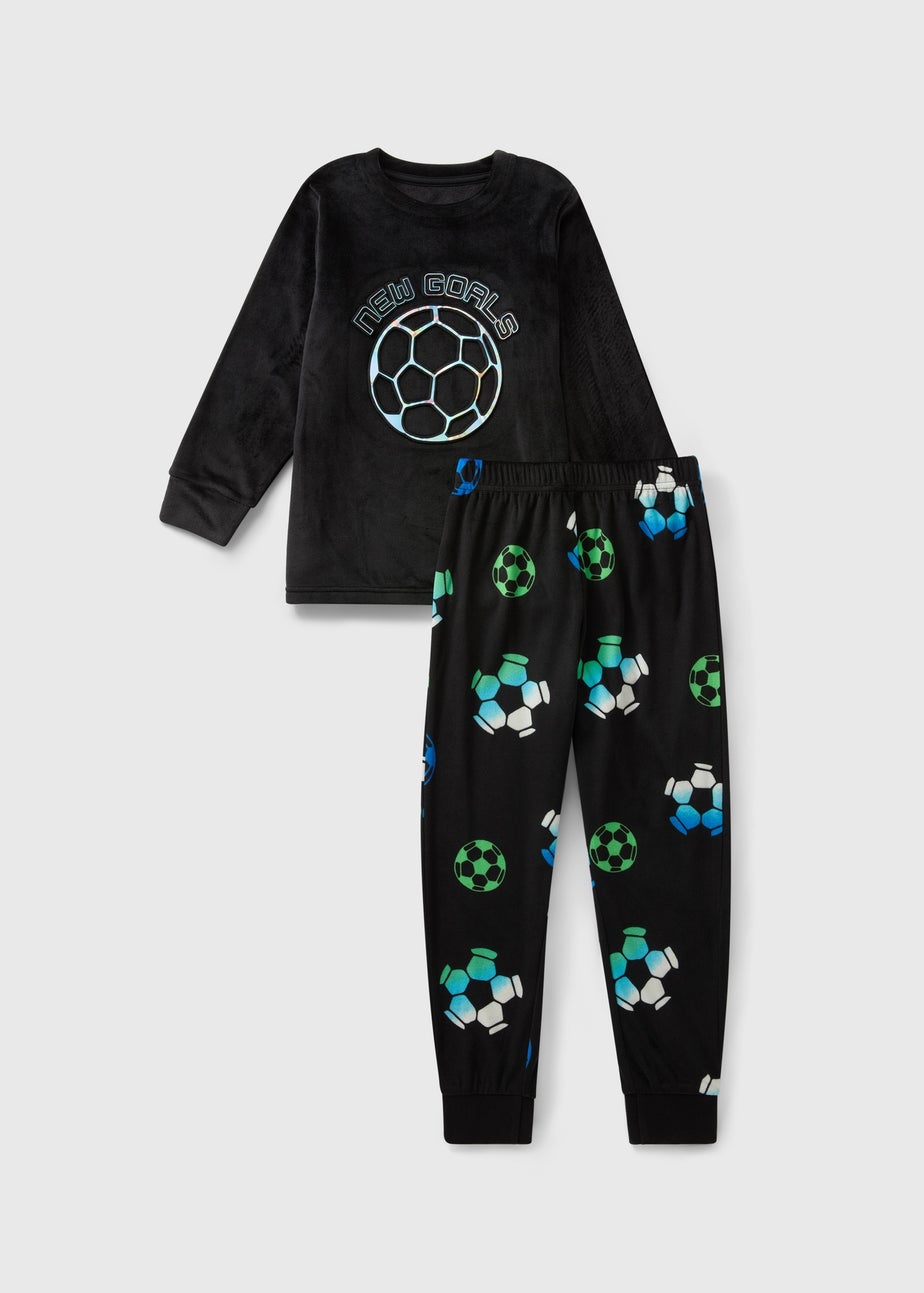 Boys Black Football Fleece Pyjama Set (4-13yrs)