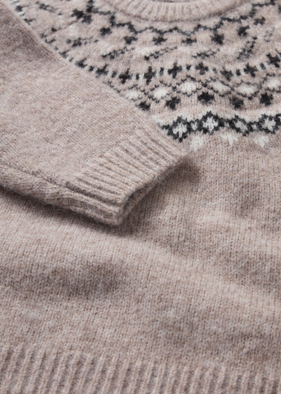 Boys Stone Fairisle Knit Mini Me Jumper (1-7yrs)