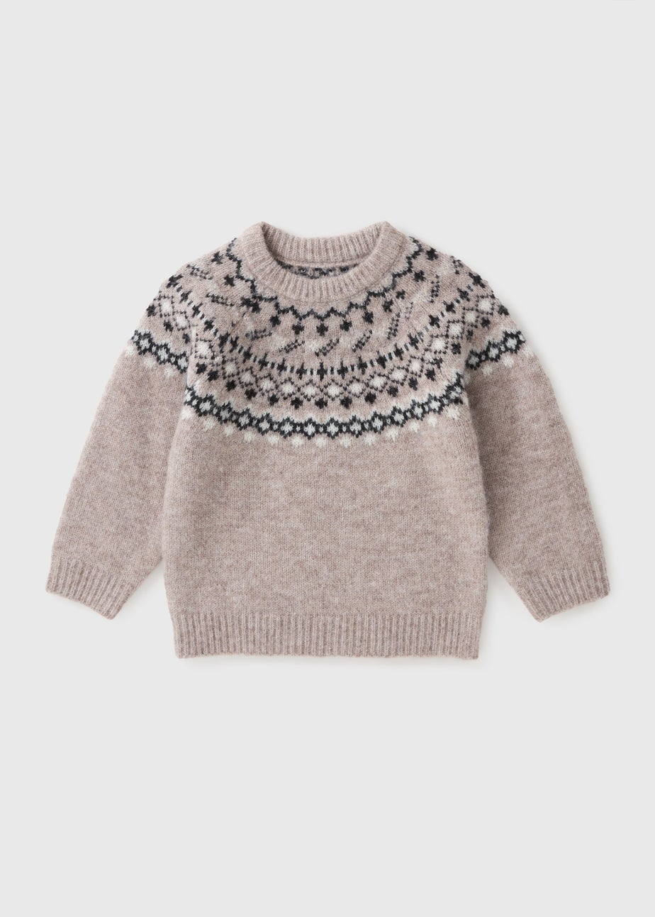 Boys Stone Fairisle Knit Mini Me Jumper (1-7yrs)