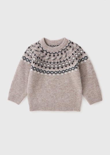 Boys Stone Fairisle Knit Mini Me Jumper (1-7yrs)
