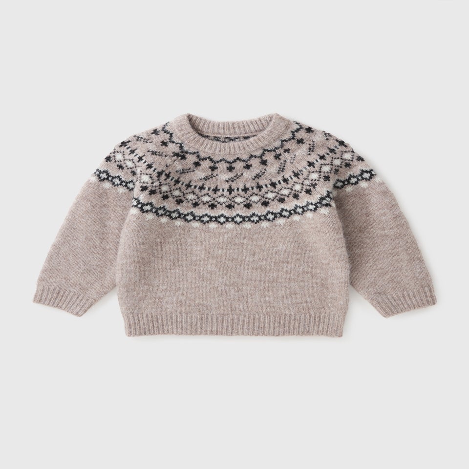 Boys Stone Fairisle Knit Mini Me Jumper (1-7yrs)
