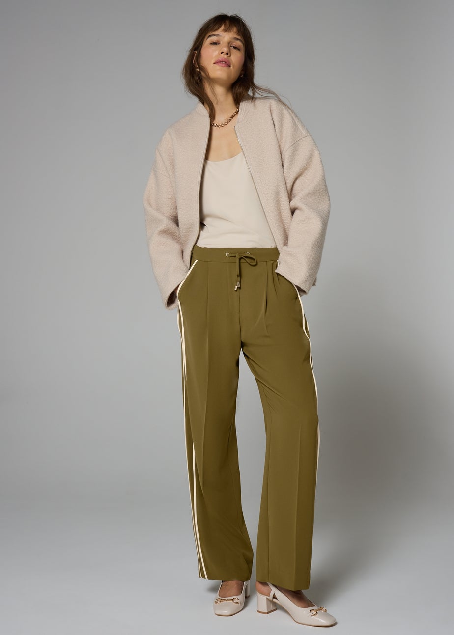 Et Vous Olive Side Stripe Wide Leg Trousers