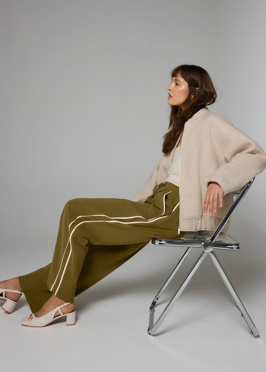 Et Vous Olive Side Stripe Wide Leg Trousers