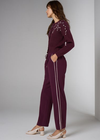 Et Vous Burgundy Stripe Wide Leg Trousers