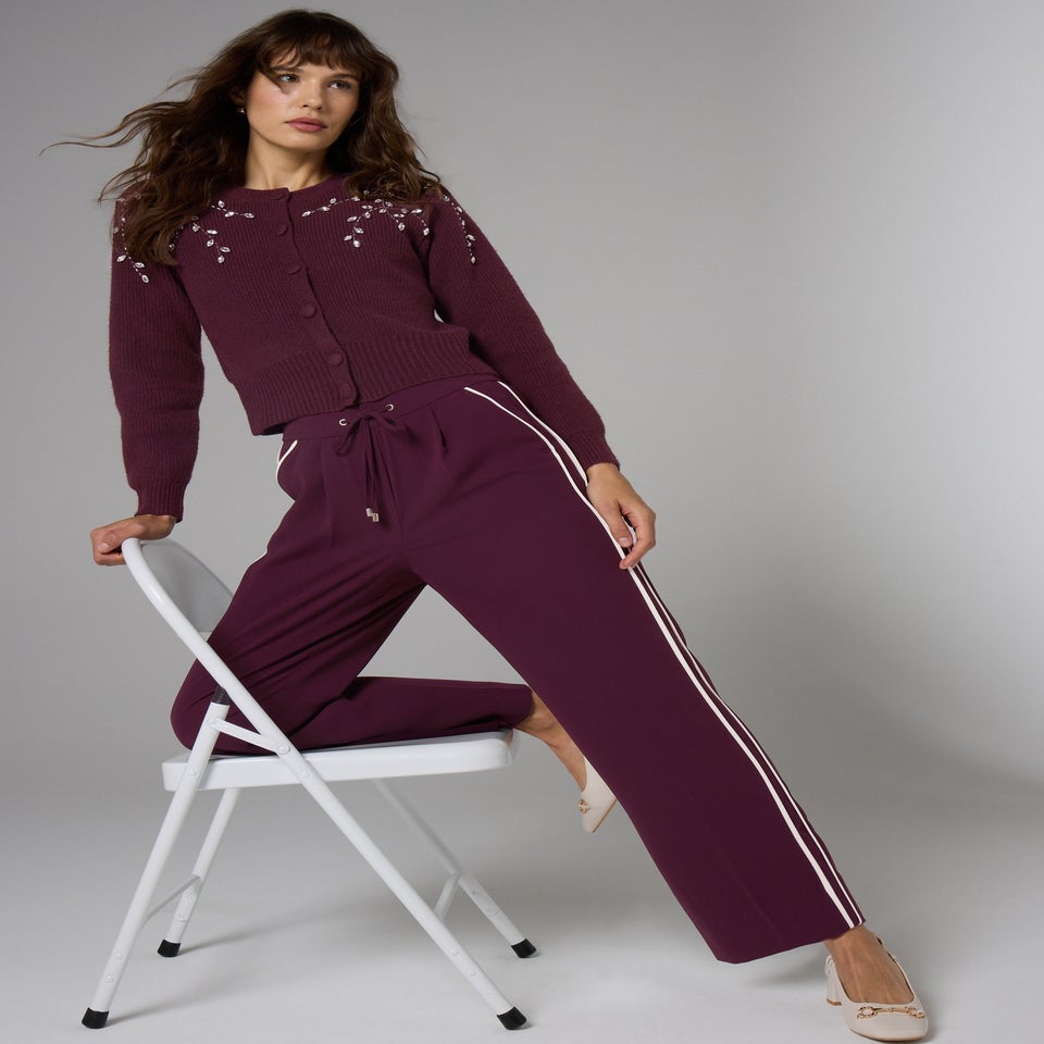 Et Vous Burgundy Stripe Wide Leg Trousers