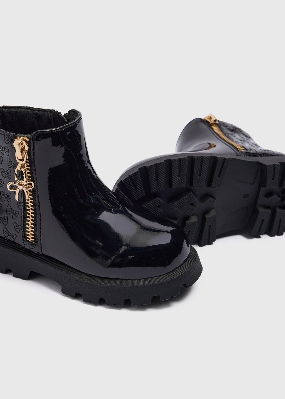 Girls Black Quilted Boots (Infant 4-12)