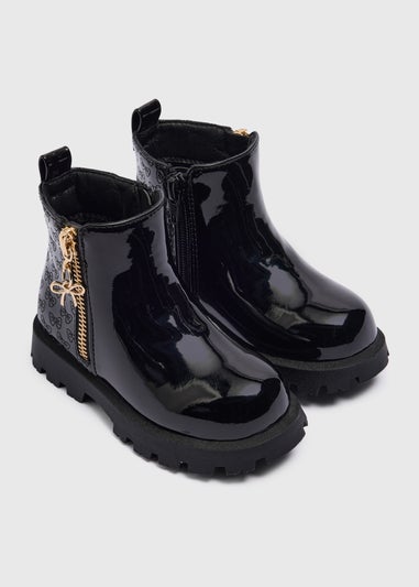 Girls Black Quilted Boots (Infant 4-12)