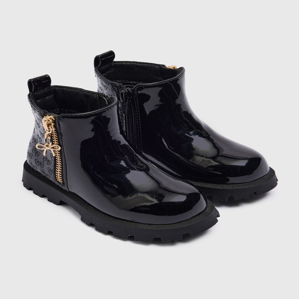 Girls Black Quilted Boots (Infant 4-12)