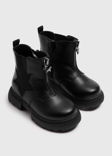 Girls Black Star Gusset Boots (Younger 4-12)