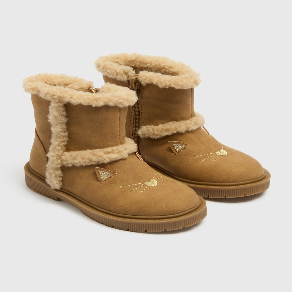 Girls Tan Cat Borg Boots (Younger 4-12)