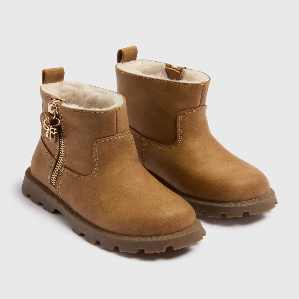 Girls Tan Tassel Zip Boots (Younger 4-12)