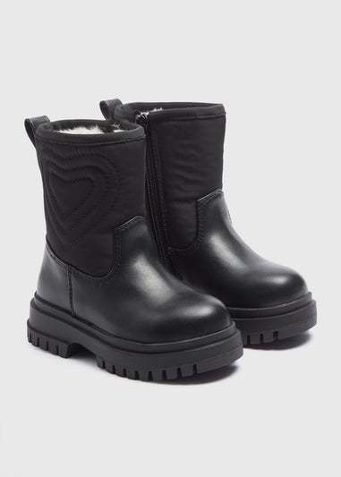 Girls Black Heart Quilted Calf Boots (Younger 4-12)